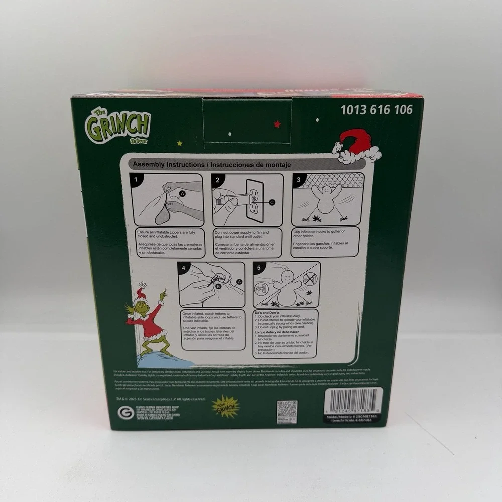 6.5' The Grinch‎ Airblown Inflatable Hanging From Christmas Wreath Dr. Seuss New